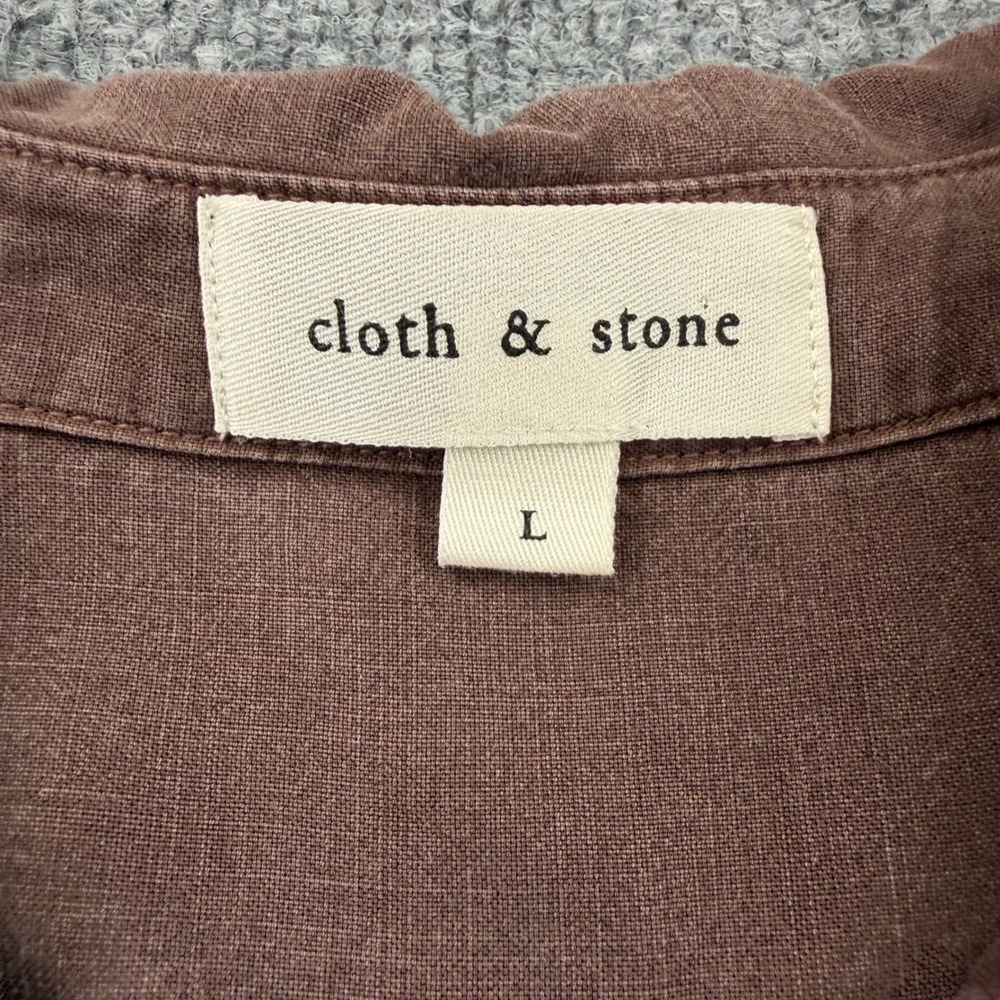 CLOTH & STONE L Long Sleeve Maxi Shirtdress Tensel Brown raw hem Vacation Boho - Picture 8 of 12